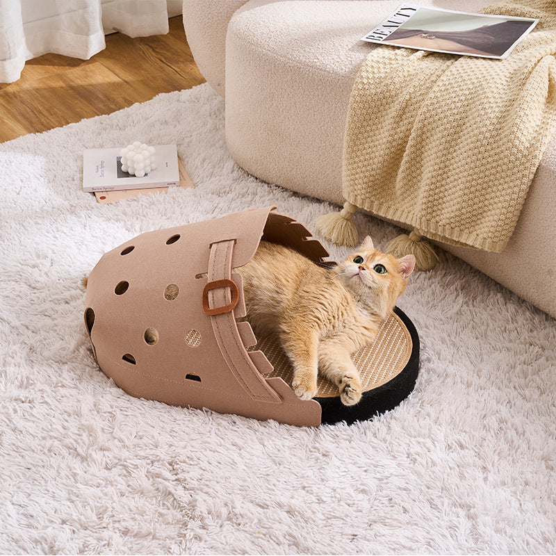 Slipper-Shaped Felt Cat Bed with Integrated Scratching Board - TailTiddy