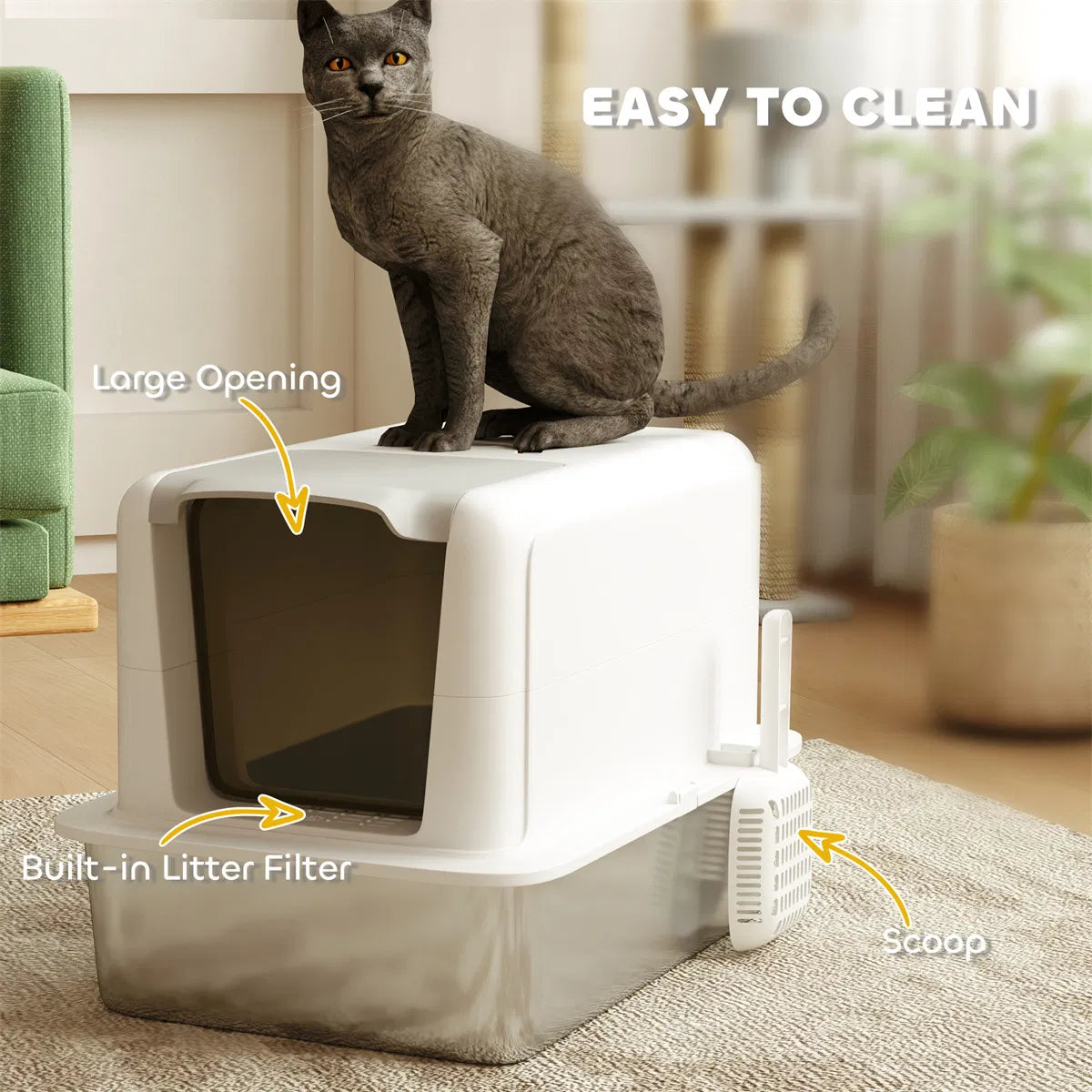 Cat Litter Box Enclosure – Stainless Steel Tray with Built-In Sand Filter - TailTiddy