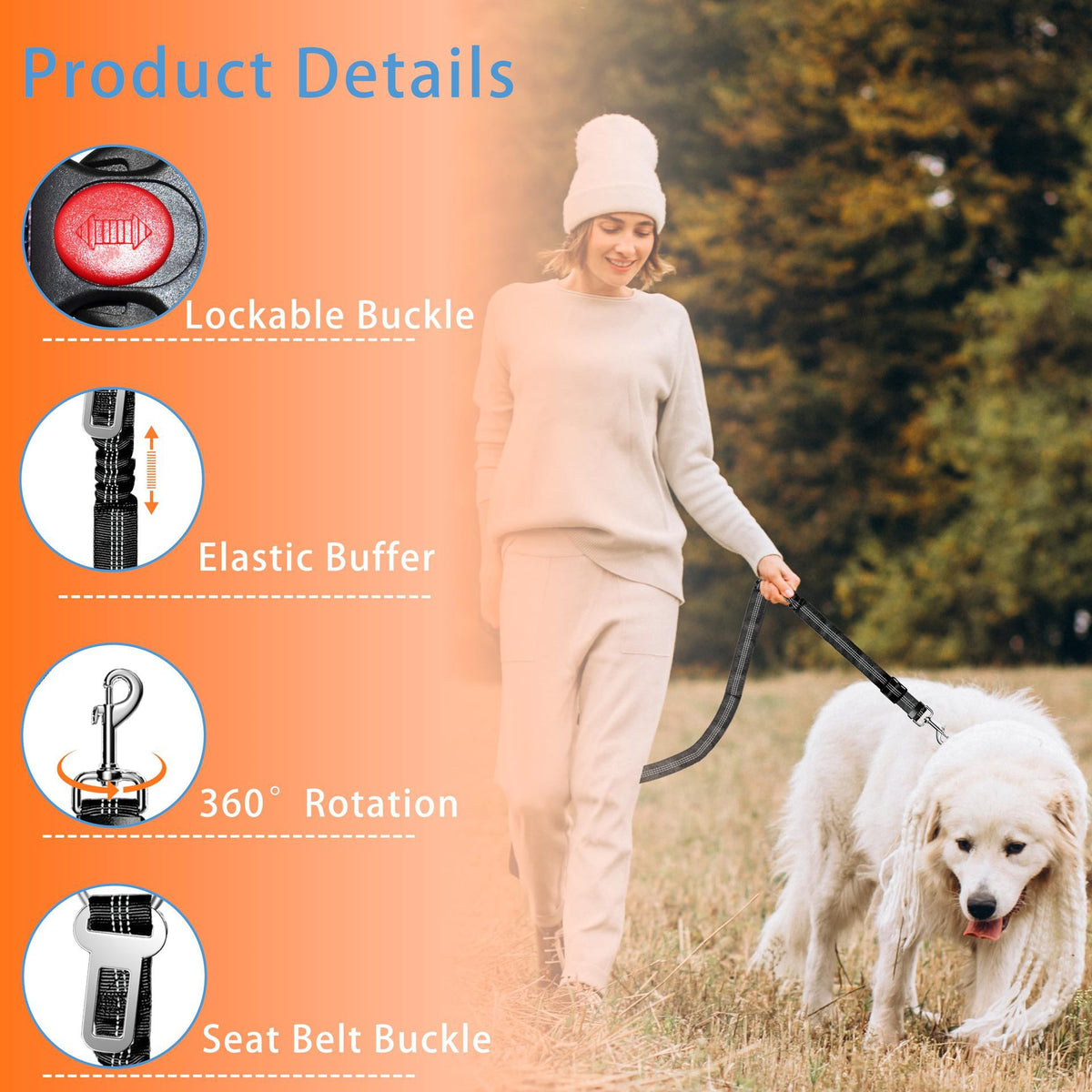 Dog Car Seat Belt Adjustable Reflective / Dog Security Harness For Car Headrest - TailTiddy