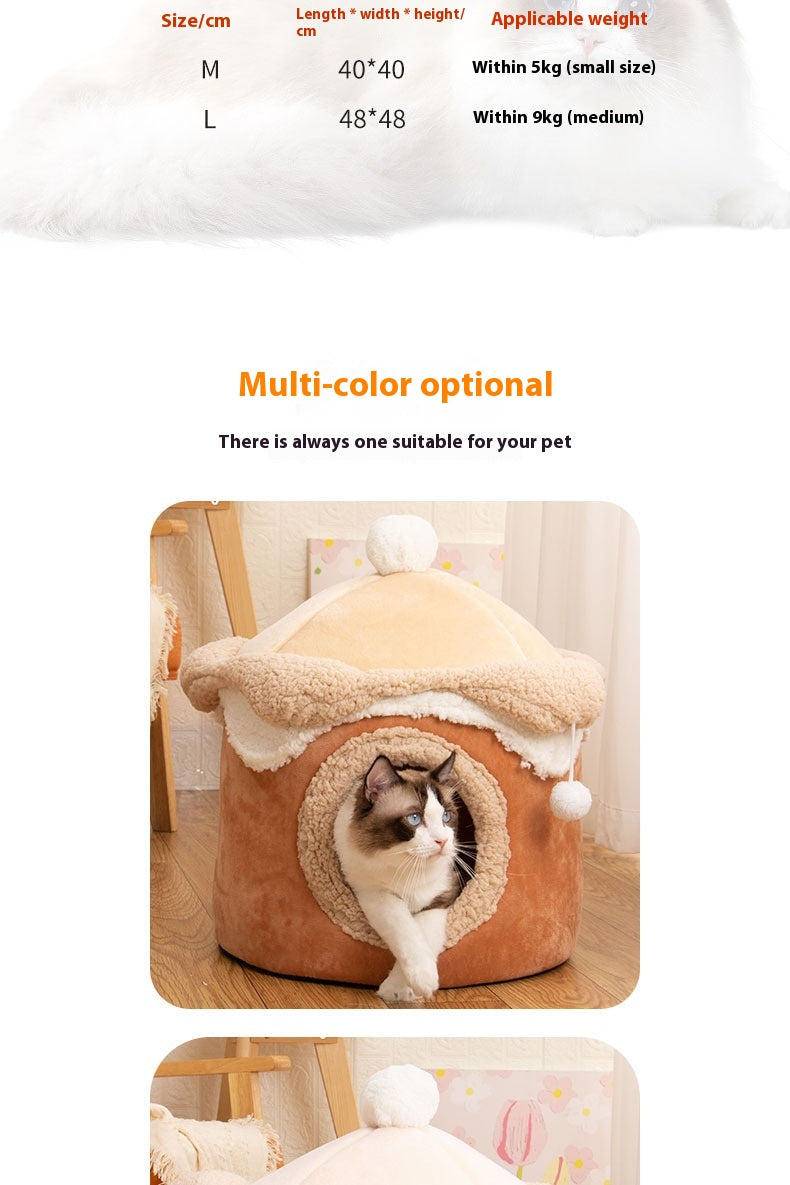 Ice Cream House Cat & Dog Bed – Soft Crystal Velvet Enclosed Pet Nest - TailTiddy