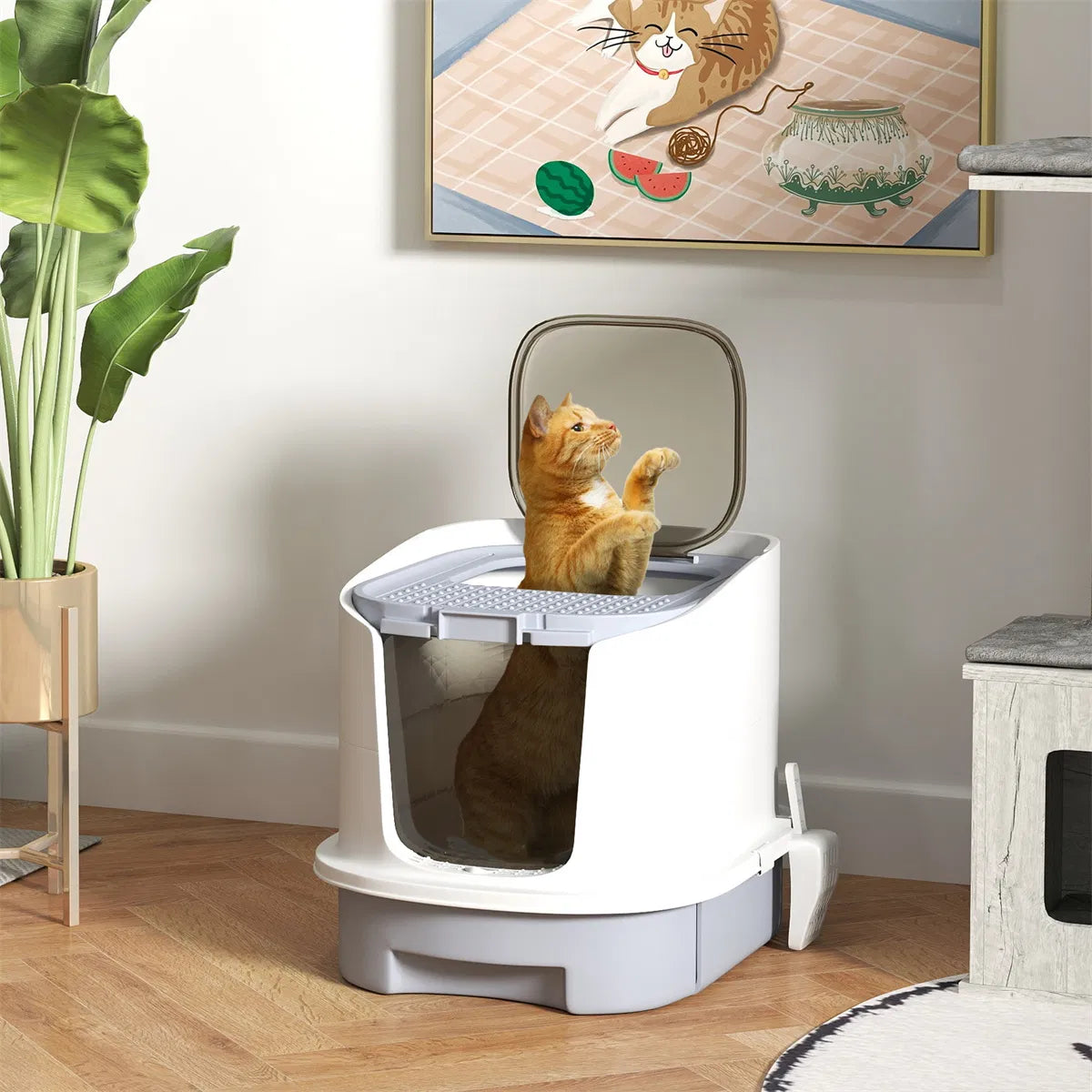 Cat Litter Box Enclosure – Fully Enclosed Design with Top Exit and Deodorizing Bags - TailTiddy