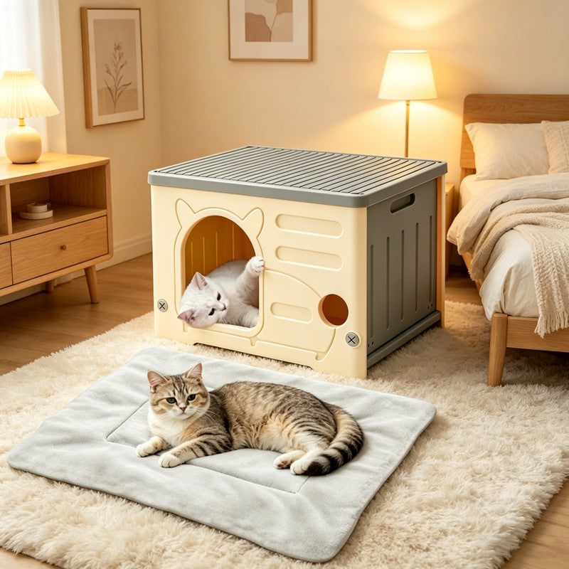 All-Weather Insulated Cat House & Pet Kennel – Waterproof, Collapsible Indoor/Outdoor Pet House - TailTiddy