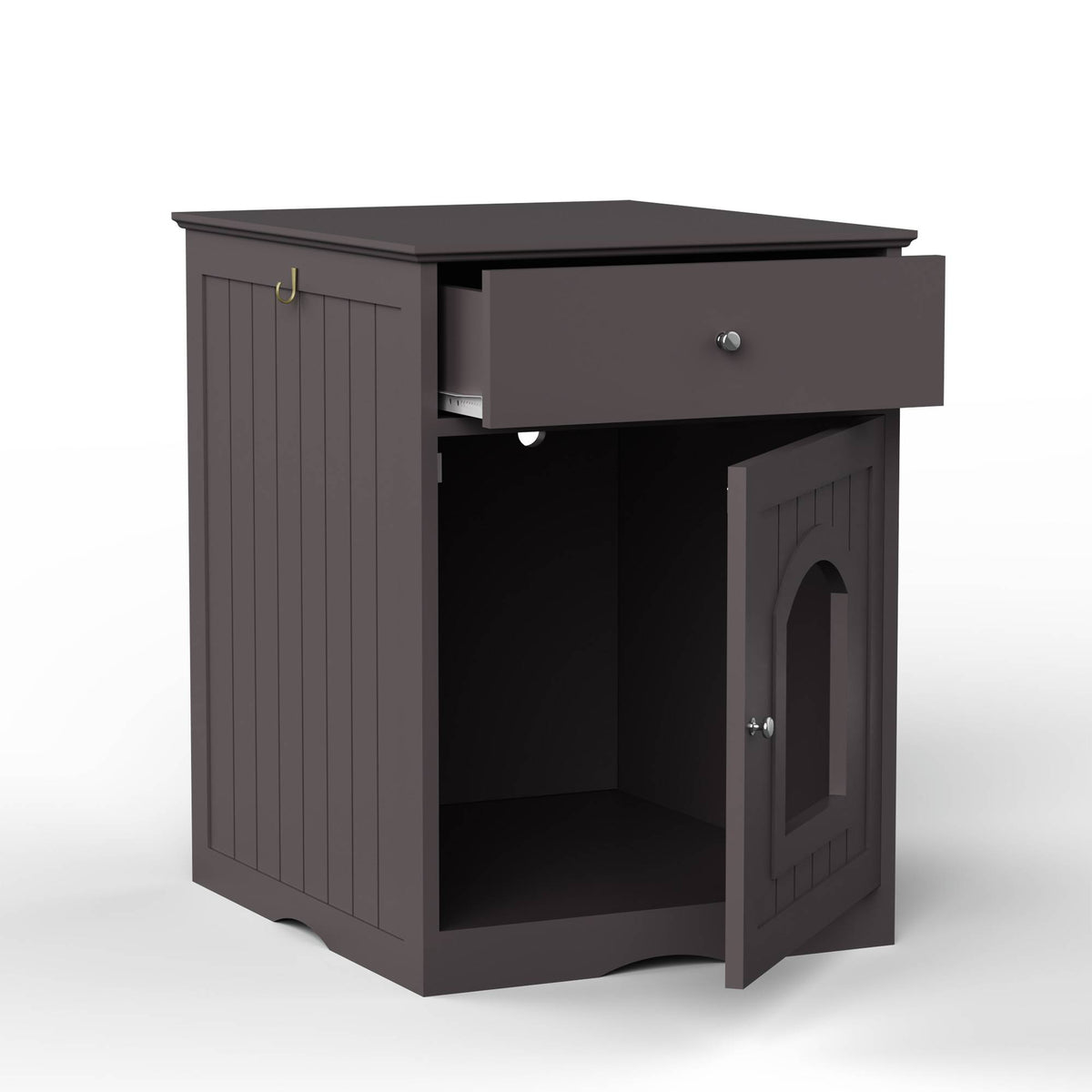 Wooden Pet House Cat Litter Box Enclosure with Drawer & Side Table – Indoor Pet Crate & Nightstand - TailTiddy