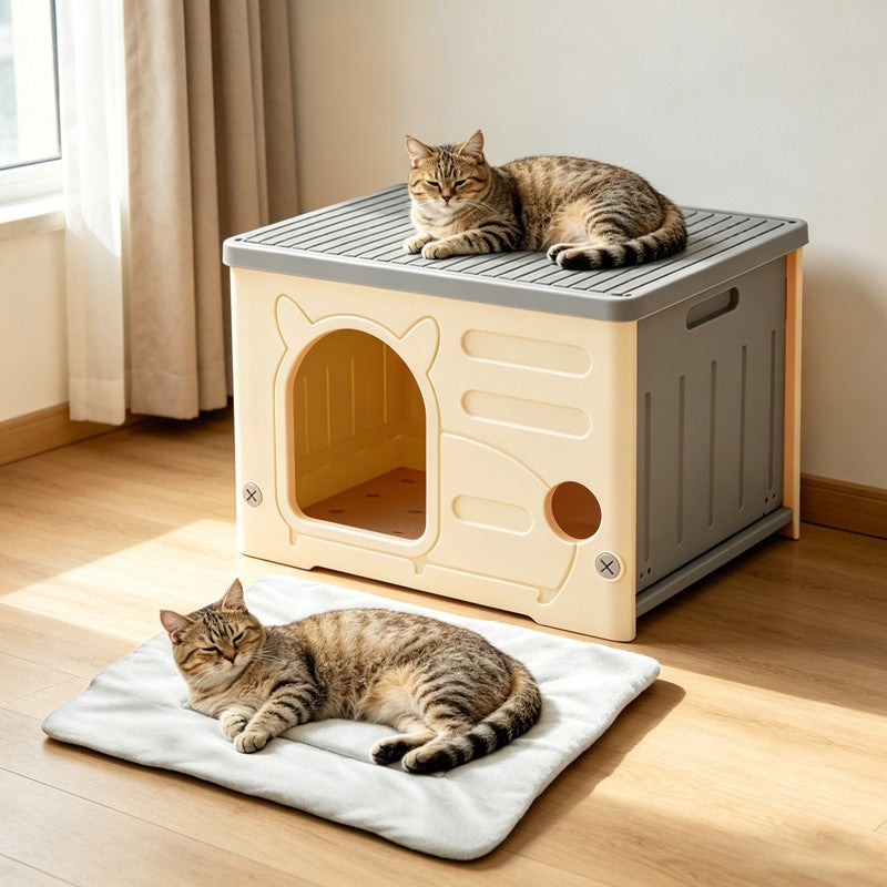 All-Weather Insulated Cat House & Pet Kennel – Waterproof, Collapsible Indoor/Outdoor Pet House - TailTiddy