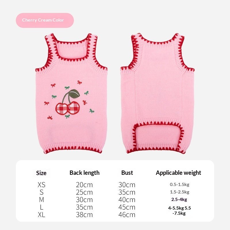 Cherry-Embroidered Polar-Fleece Dog Romper Sweater – Winter Pet Apparel - TailTiddy