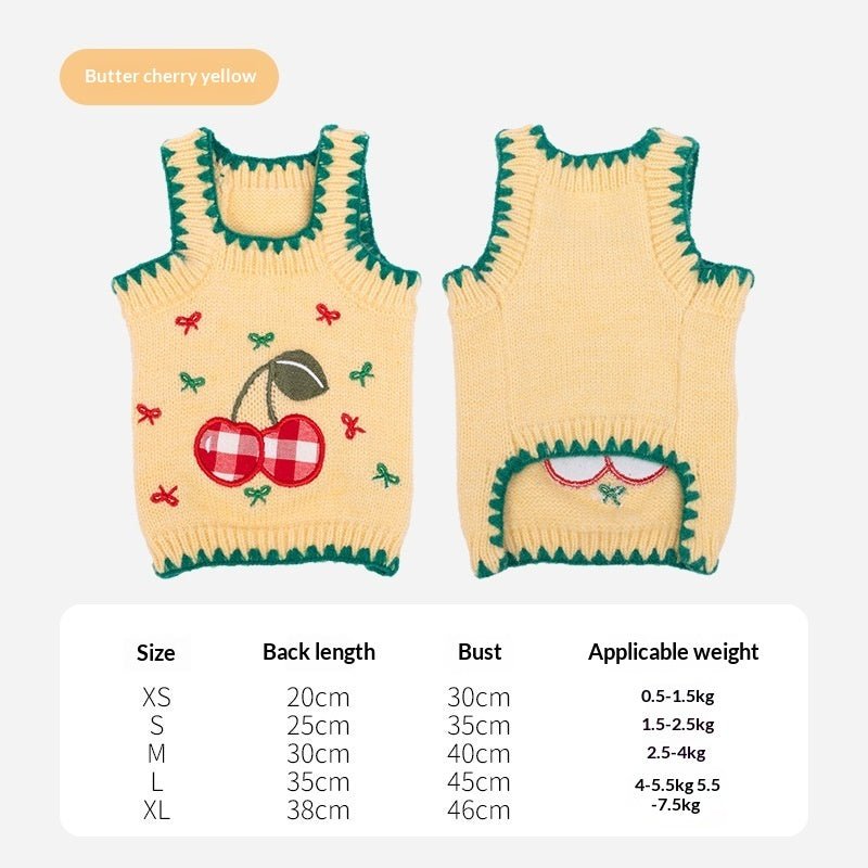 Cherry-Embroidered Polar-Fleece Dog Romper Sweater – Winter Pet Apparel - TailTiddy