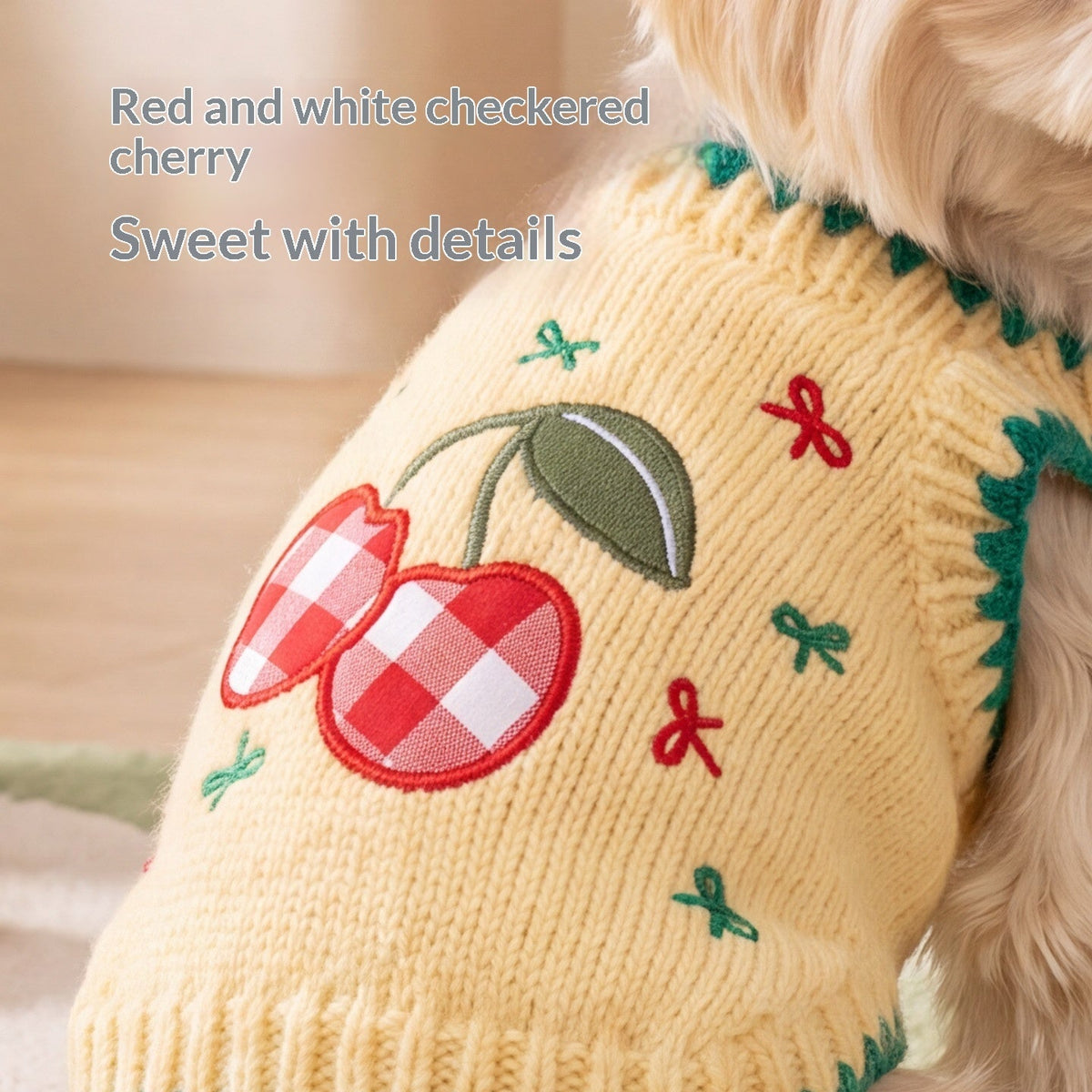 Cherry-Embroidered Polar-Fleece Dog Romper Sweater – Winter Pet Apparel - TailTiddy