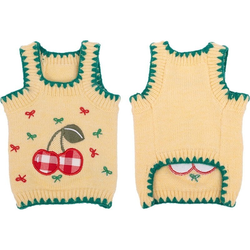 Cherry-Embroidered Polar-Fleece Dog Romper Sweater – Winter Pet Apparel - TailTiddy