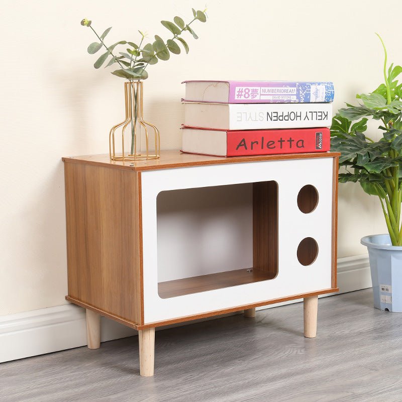 Creative Modeling Pet Wooden Nest – Solid Wood Cat Bed & Bedside Table - TailTiddy