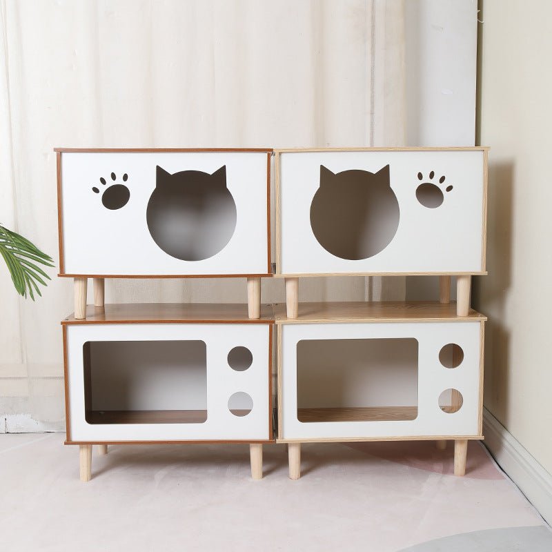 Creative Modeling Pet Wooden Nest – Solid Wood Cat Bed & Bedside Table - TailTiddy