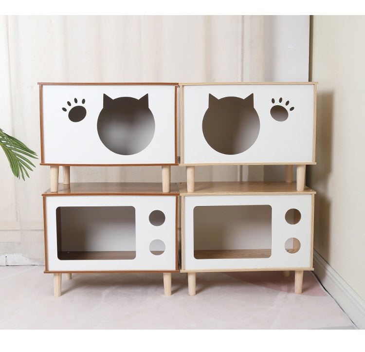 Creative Modeling Pet Wooden Nest – Solid Wood Cat Bed & Bedside Table - TailTiddy