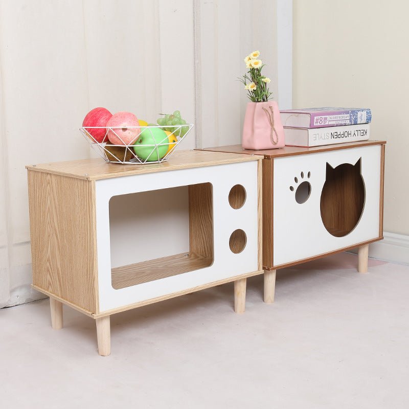 Creative Modeling Pet Wooden Nest – Solid Wood Cat Bed & Bedside Table - TailTiddy