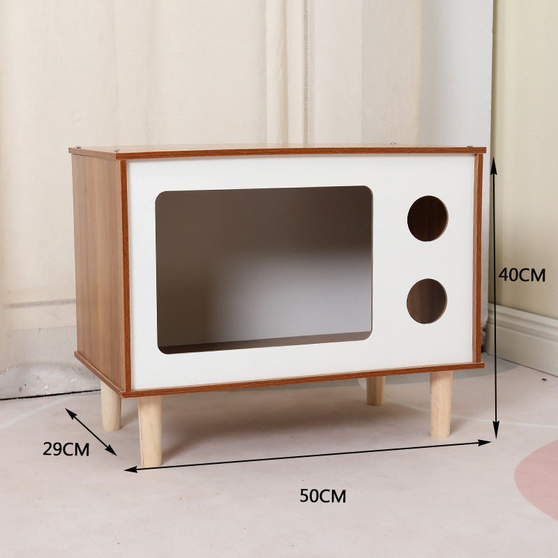 Creative Modeling Pet Wooden Nest – Solid Wood Cat Bed & Bedside Table - TailTiddy