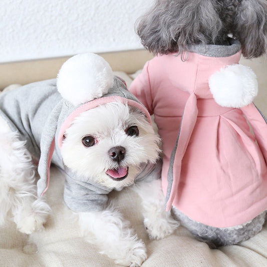 Cute Long Ear Rabbit Sweater – Soft Cotton Pet Clothes for Cats & Small Dogs (Pink & Grey) - TailTiddy