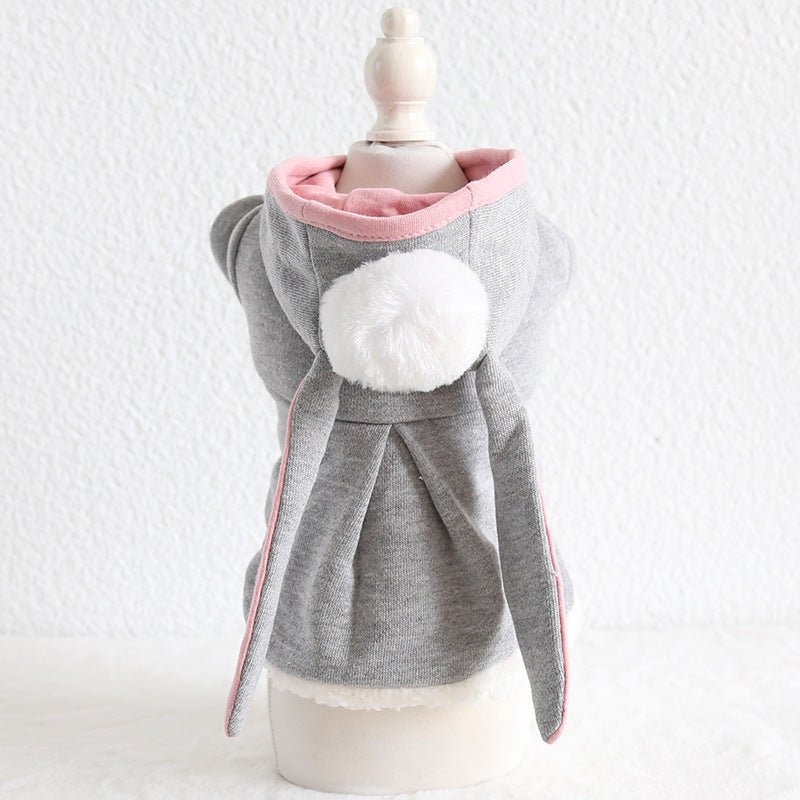 Cute Long Ear Rabbit Sweater – Soft Cotton Pet Clothes for Cats & Small Dogs (Pink & Grey) - TailTiddy