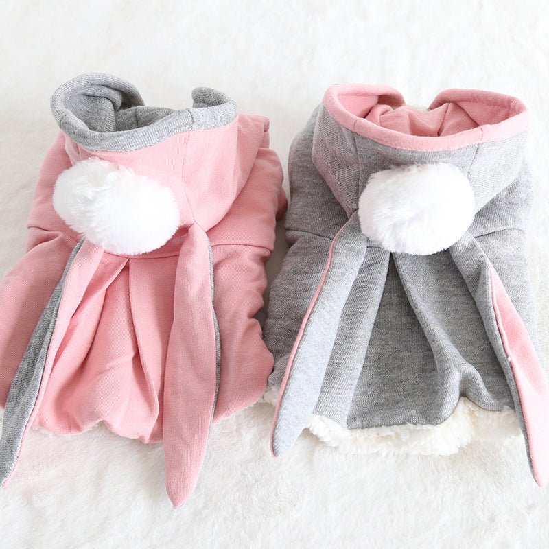 Cute Long Ear Rabbit Sweater – Soft Cotton Pet Clothes for Cats & Small Dogs (Pink & Grey) - TailTiddy