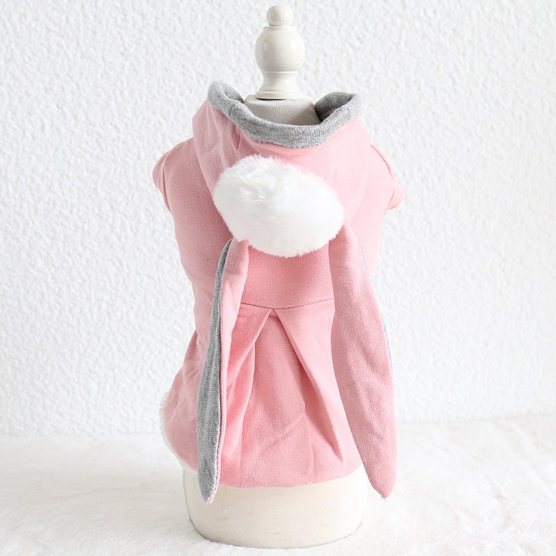 Cute Long Ear Rabbit Sweater – Soft Cotton Pet Clothes for Cats & Small Dogs (Pink & Grey) - TailTiddy