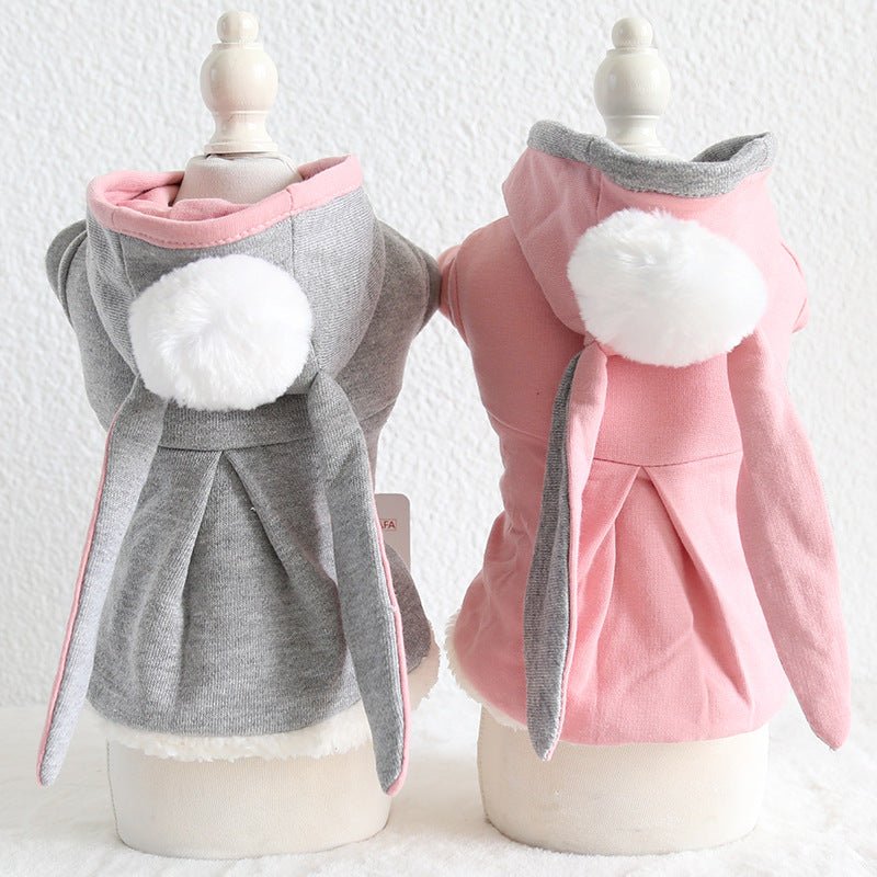 Cute Long Ear Rabbit Sweater – Soft Cotton Pet Clothes for Cats & Small Dogs (Pink & Grey) - TailTiddy