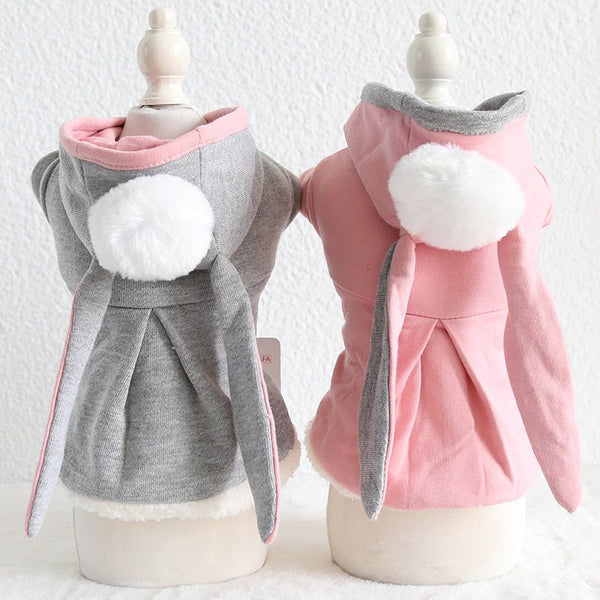 Cute Long Ear Rabbit Sweater – Soft Cotton Pet Clothes for Cats & Small Dogs (Pink & Grey) - TailTiddy