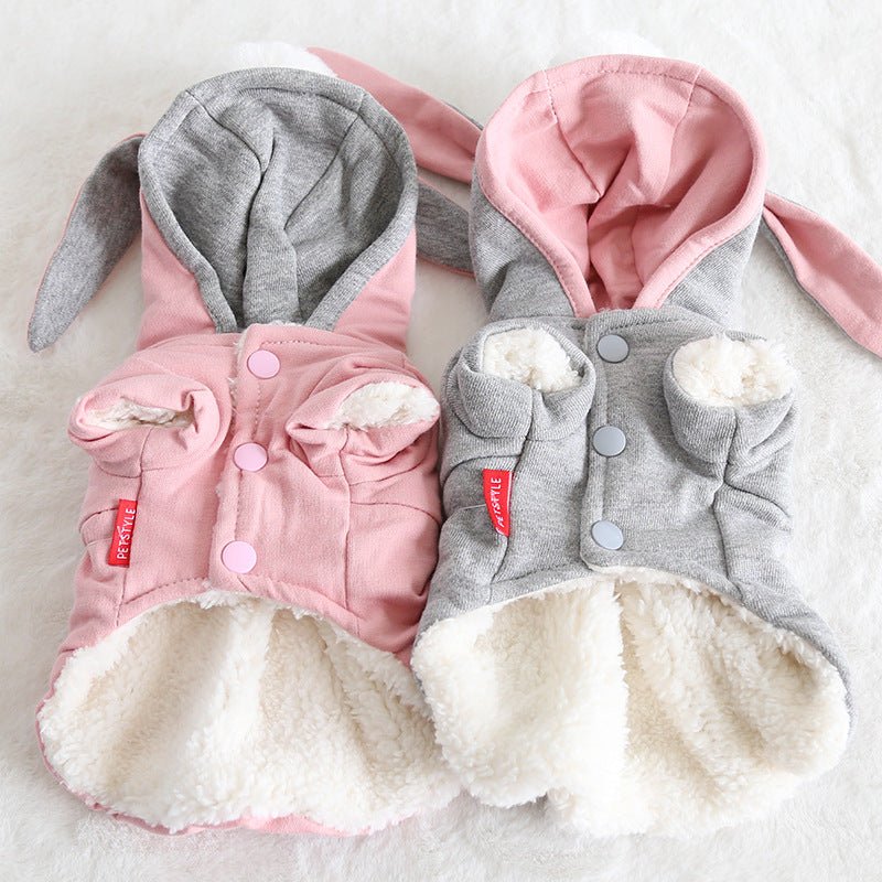 Cute Long Ear Rabbit Sweater – Soft Cotton Pet Clothes for Cats & Small Dogs (Pink & Grey) - TailTiddy