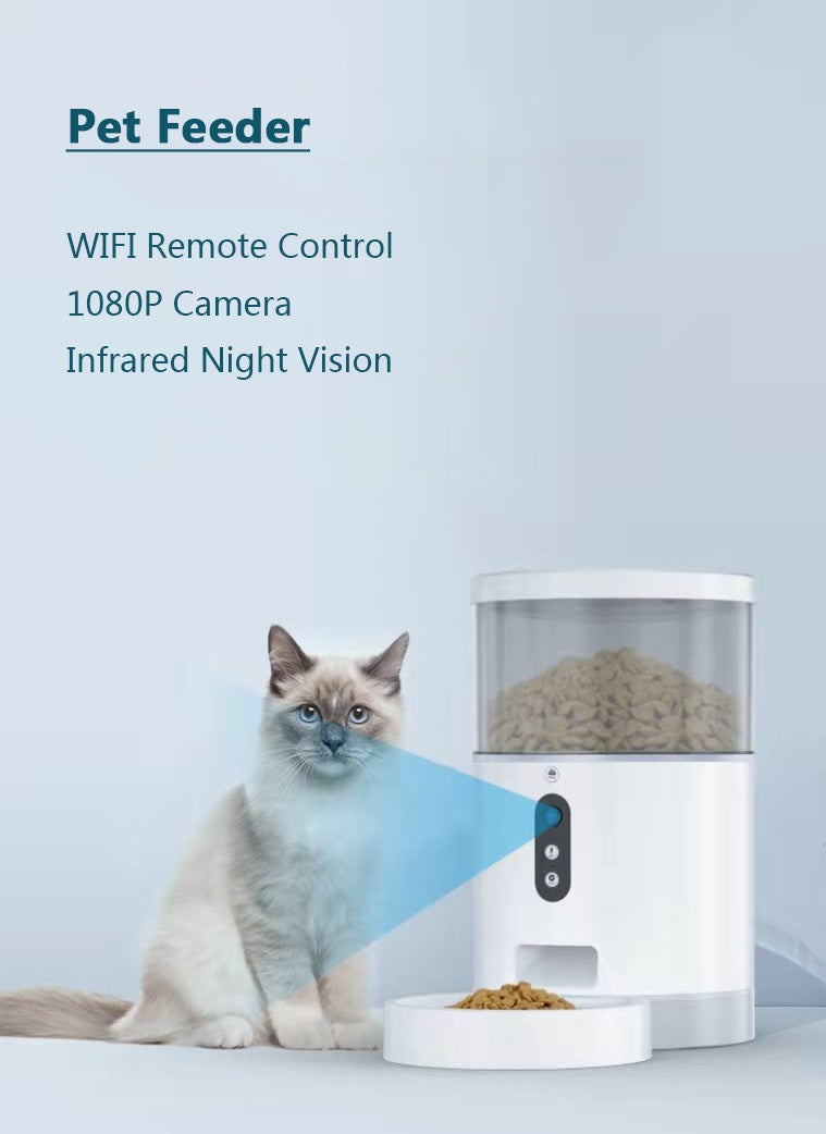 Smart Pet Automatic Feeder – 4L Capacity with Voice Recording and Optional Video Monitoring - TailTiddy