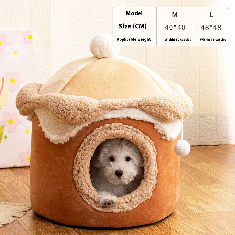Ice Cream House Cat & Dog Bed – Soft Crystal Velvet Enclosed Pet Nest - TailTiddy