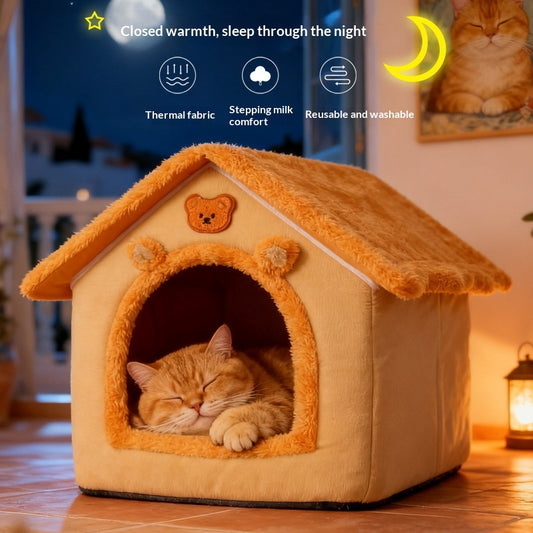 Enclosed Cat & Dog House – Winter Warm, All-Season Bed with Removable & Washable Cushion(Premium Product) - TailTiddy