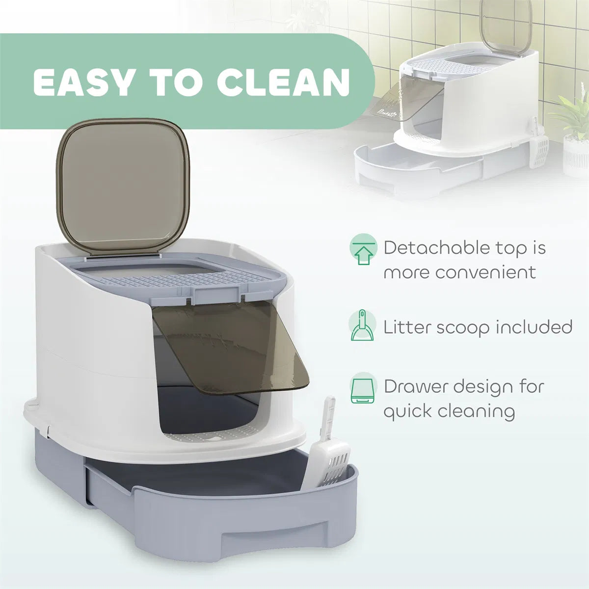 Cat Litter Box Enclosure – Fully Enclosed Design with Top Exit and Deodorizing Bags - TailTiddy