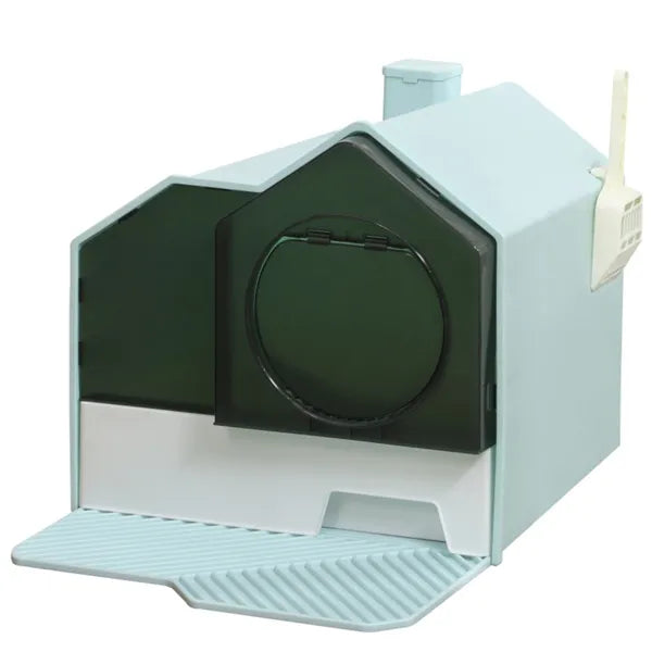 Cat Litter Box – Fully Enclosed House Design with Drawer, Deodorizers, Scoop, and Mat - TailTiddy