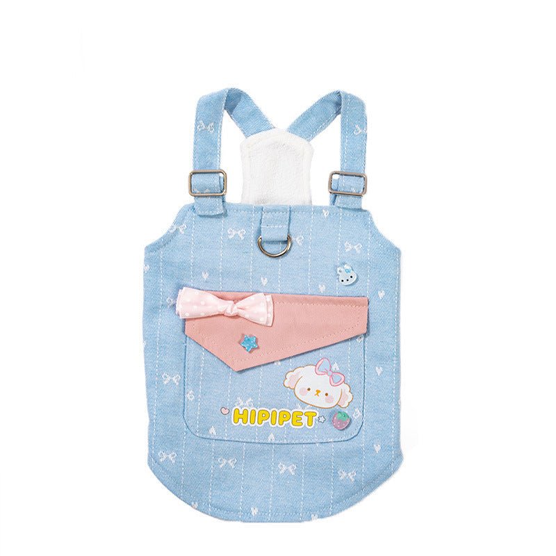 Dog Jacquard-Patterned Harness Vest – Denim Suspender Dress with Built-In Leash Ring - TailTiddy
