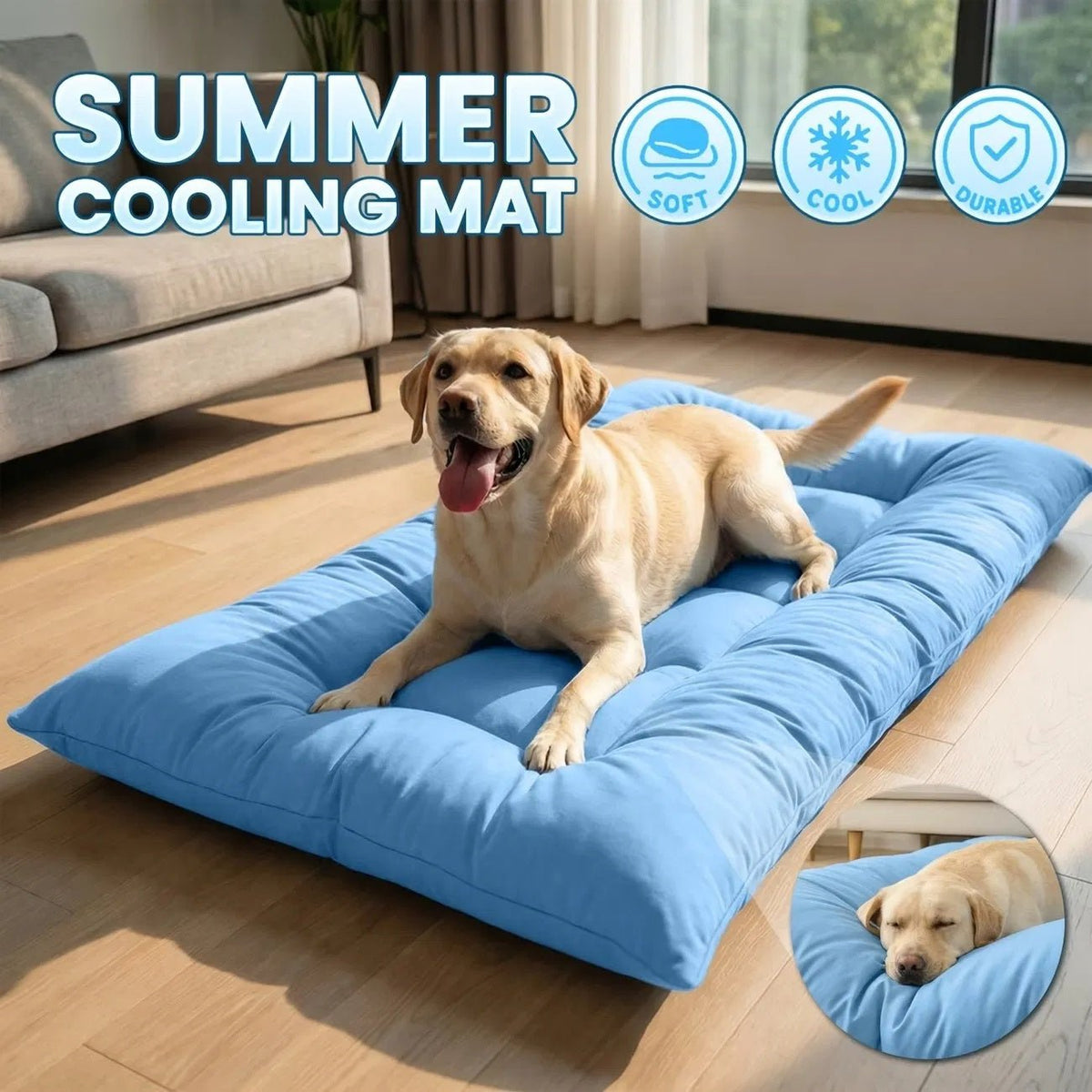 Extra-Large Cooling Dog Sofa Bed and Ultra-Soft Plush Pet Mat - TailTiddy