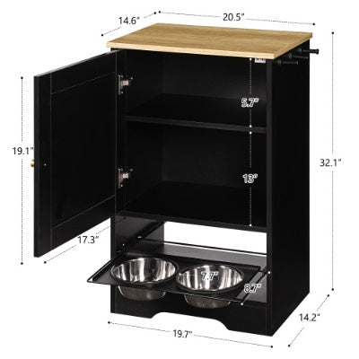 Hidden Pet Feeding Station with Storage Cabinet, 2 Elevated Dog Bowls & Side Hooks (Premium Product) - TailTiddy