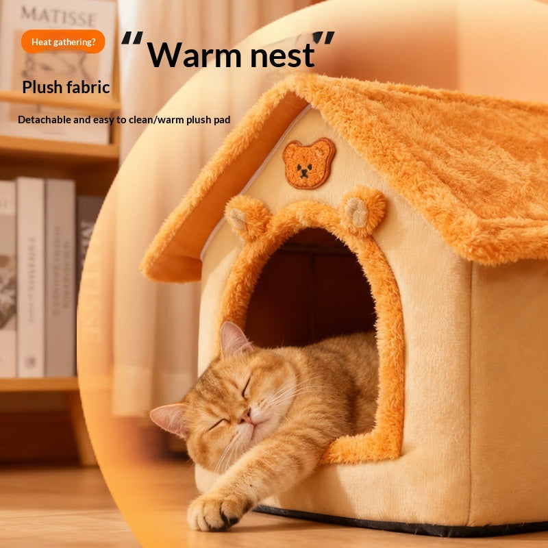 Enclosed Cat & Dog House – Winter Warm, All-Season Bed with Removable & Washable Cushion(Premium Product) - TailTiddy