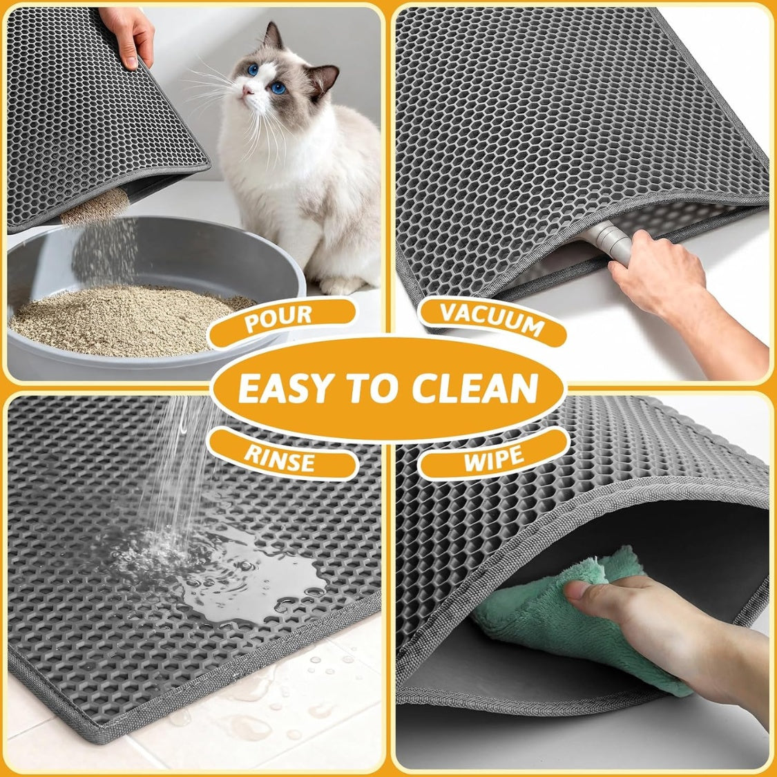 Cat Litter Mat – Double-Layer Waterproof Litter Trapping Mat with Honeycomb Design - TailTiddy