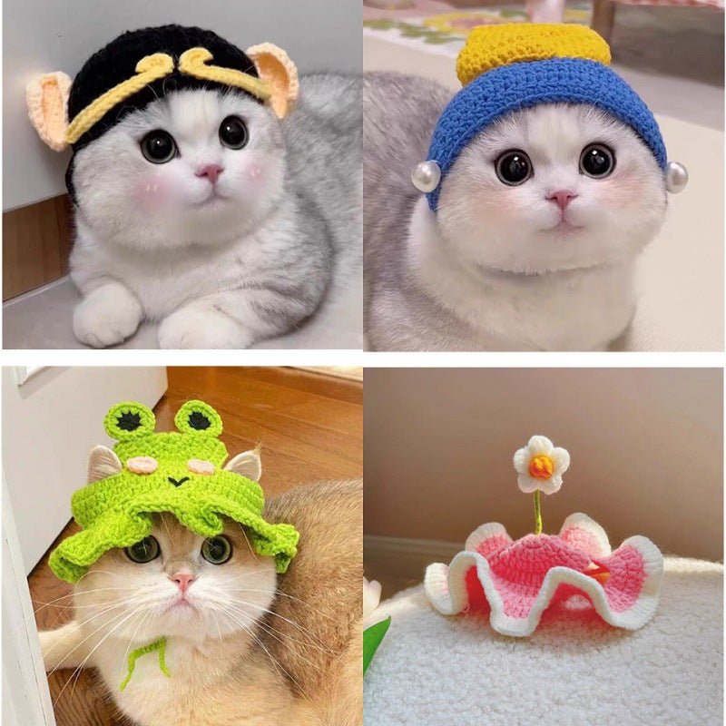 Hand-Painted Cartoon Knitted Hat for Cats & Puppies (Soft Cotton) - TailTiddy