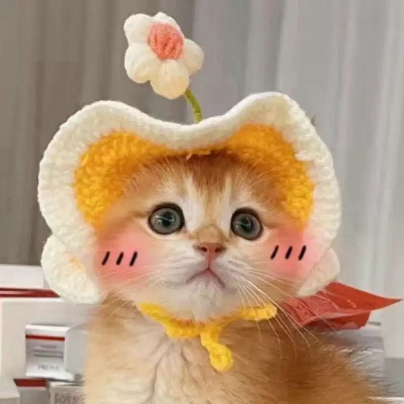Hand-Painted Cartoon Knitted Hat for Cats & Puppies (Soft Cotton) - TailTiddy