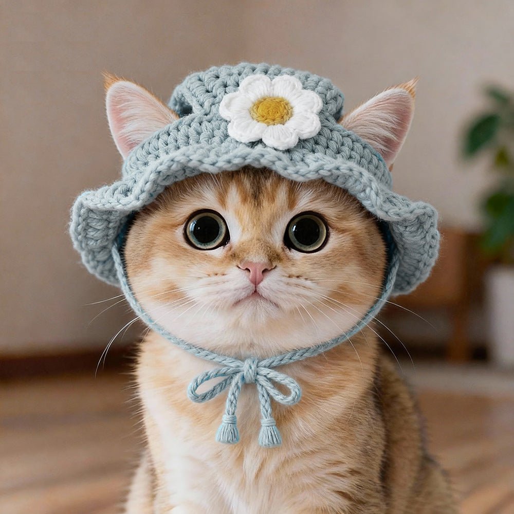 Hand-Painted Cartoon Knitted Hat for Cats & Puppies (Soft Cotton) - TailTiddy