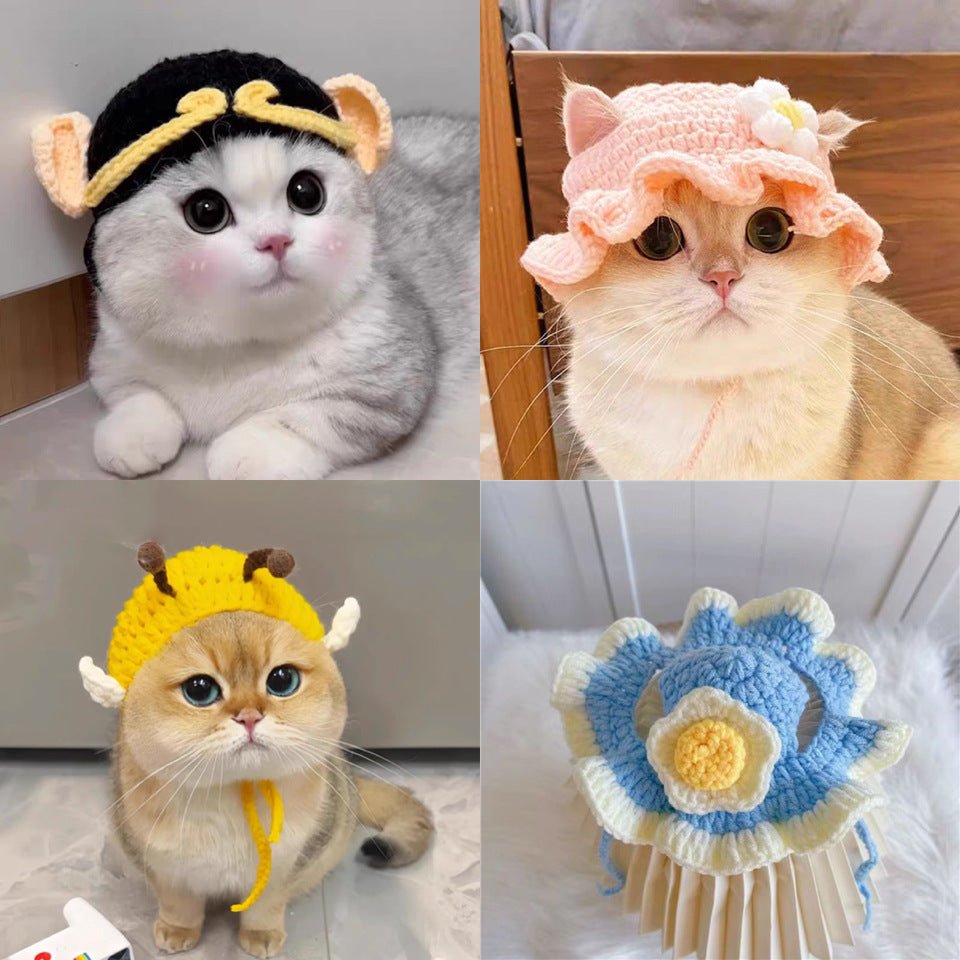Hand-Painted Cartoon Knitted Hat for Cats & Puppies (Soft Cotton) - TailTiddy