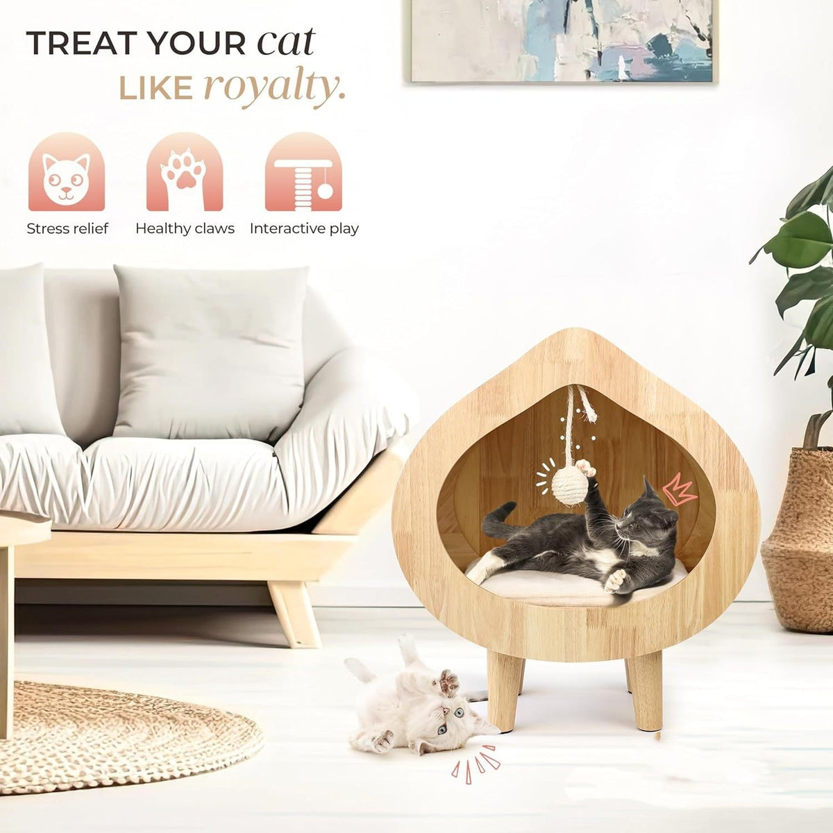 Luxury Indoor Cat Bed Modern Wooden Pet Cat Kennel - TailTiddy