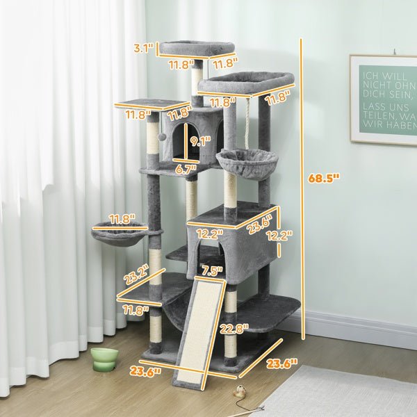Multi-Level Cat Tree – Plush Tower with Condos, Hammocks, and Sisal Scratching Posts - TailTiddy