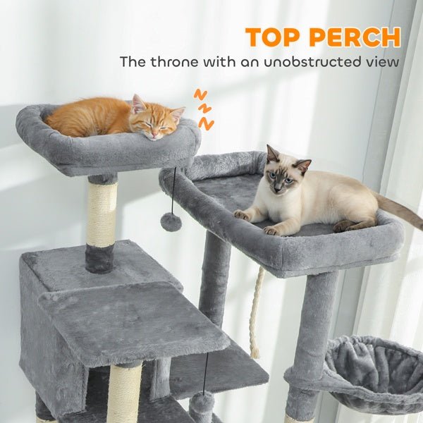 Multi-Level Cat Tree – Plush Tower with Condos, Hammocks, and Sisal Scratching Posts - TailTiddy