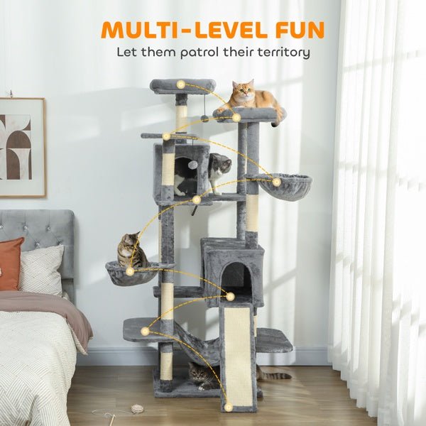 Multi-Level Cat Tree – Plush Tower with Condos, Hammocks, and Sisal Scratching Posts - TailTiddy
