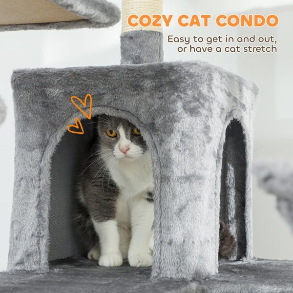 Multi-Level Cat Tree – Plush Tower with Condos, Hammocks, and Sisal Scratching Posts - TailTiddy
