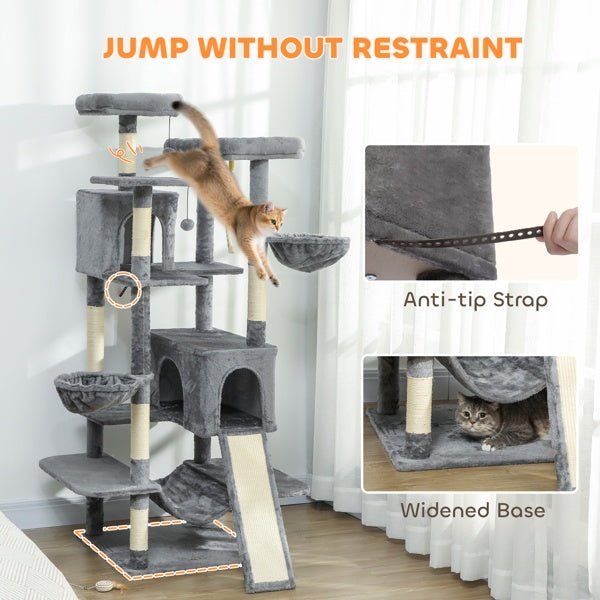 Multi-Level Cat Tree – Plush Tower with Condos, Hammocks, and Sisal Scratching Posts - TailTiddy