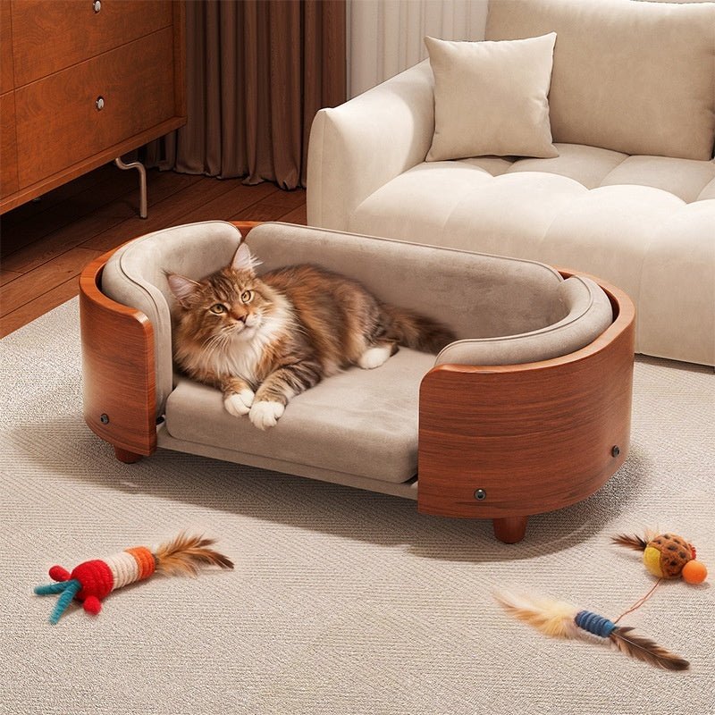 Premium Vintage Style Pet Sofa Bed – Wooden Frame with Detachable Plush Cushion for Cats & Small Dogs - TailTiddy