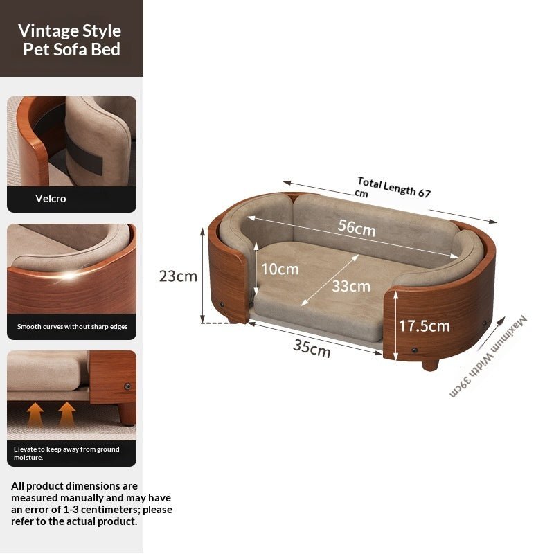 Premium Vintage Style Pet Sofa Bed – Wooden Frame with Detachable Plush Cushion for Cats & Small Dogs - TailTiddy