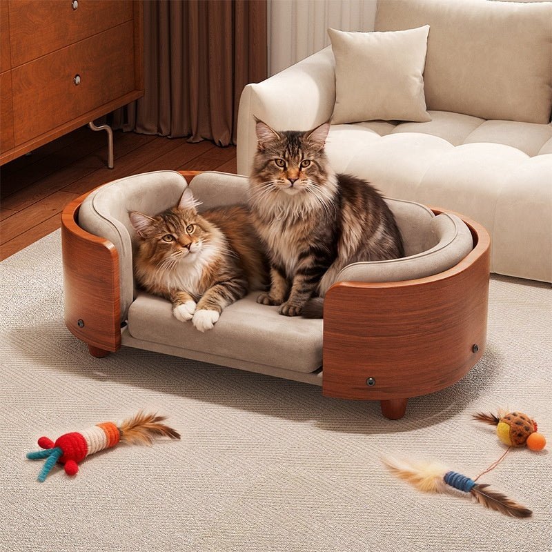 Premium Vintage Style Pet Sofa Bed – Wooden Frame with Detachable Plush Cushion for Cats & Small Dogs - TailTiddy