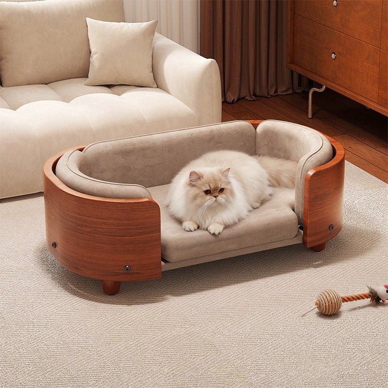 Premium Vintage Style Pet Sofa Bed – Wooden Frame with Detachable Plush Cushion for Cats & Small Dogs - TailTiddy