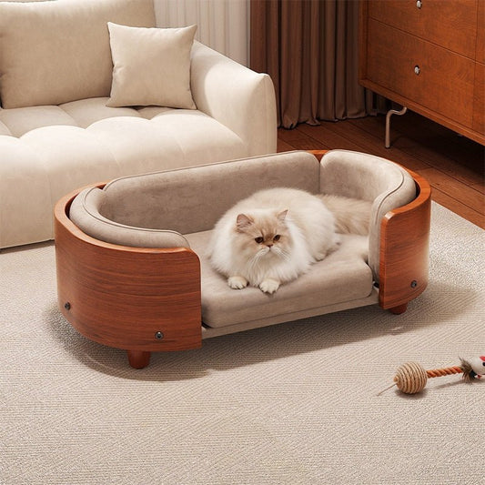 Premium Vintage Style Pet Sofa Bed – Wooden Frame with Detachable Plush Cushion for Cats & Small Dogs - TailTiddy