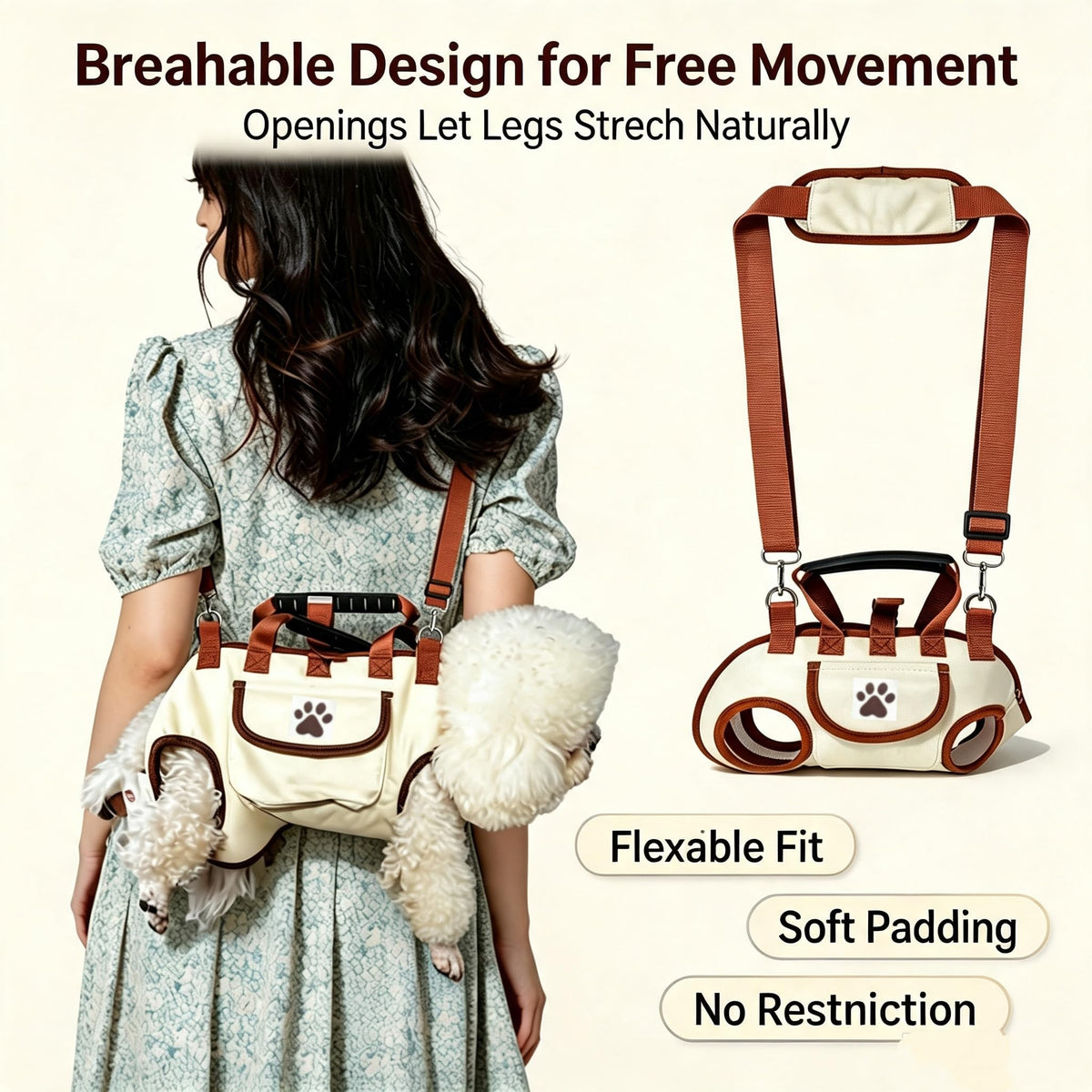 Small Dog Carrier Bag – Hands-Free Pet Carrier Purse with Shoulder Strap and Leash Function - TailTiddy